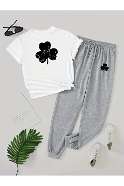 Frisson Με φλοράλ μοτίβο Αθλητικό Σετ - Άνετο μπλουζάκι και κοντομάνικες κάλτ...