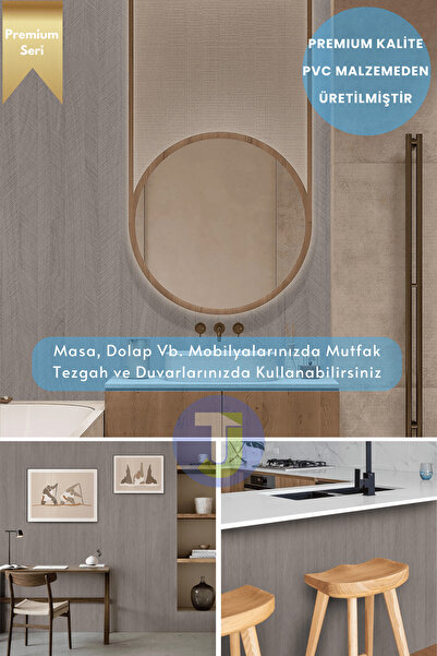 Technojet Kendinden Yapışkanlı Dokulu Balıksırtı Desen Premium Mutfak Duvar Dolap Kaplama 60cmX100cm