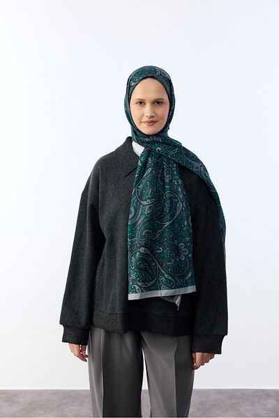 MİRSOY SCARF Ασημί γκρι σάλι με έθνικ σχέδιο - Μοτίβο Mihra
