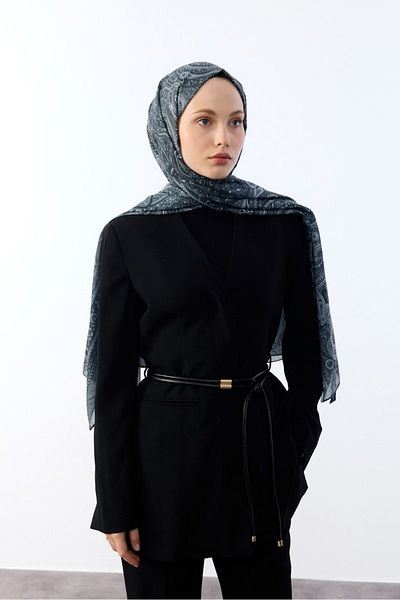 MİRSOY SCARF Γκρι σάλι με έθνικ σχέδιο - Μοτίβο Mihra