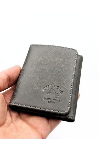 willpolo Genuine Calf Leather Fold Magnet Crazy Gray Men's Wallet Women's Wallet