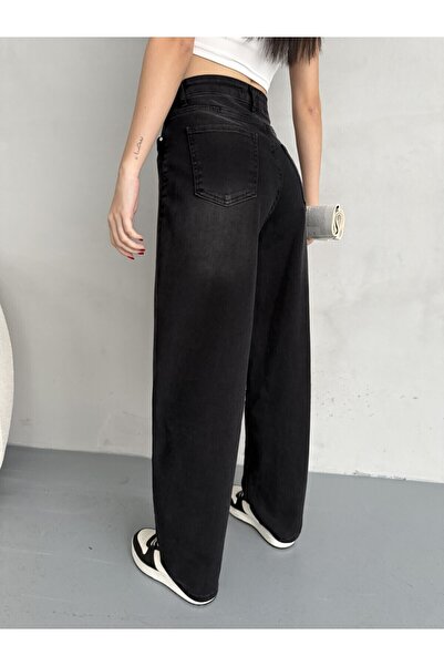 alanora Kadın Soluk Efektli Bol Kesim Rahat Geniş Paça Baggy Jean