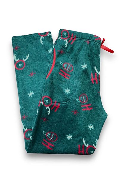 FORMO Women's Dark Green Fleece Pocket Winter Thick Quality Pajama Bottoms