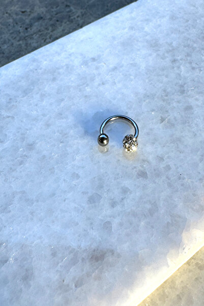 MOONİ ACCESSORİES Piercing Tragus Helix Zirkon Taşlı Halka Tasarım Gümüş Silv...