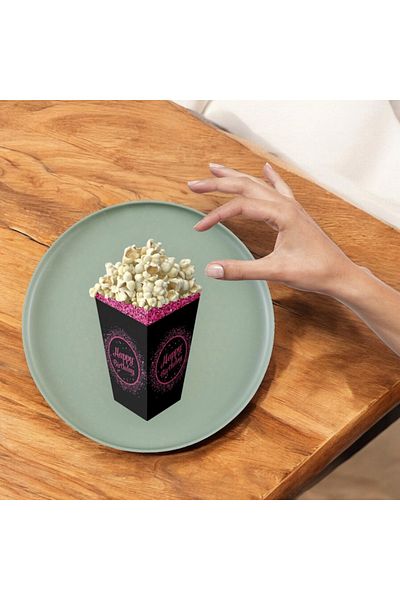 Deniz Party Store Fuchia Black Happy Birthday Cardboard Popcorn Corn Chips Box 8 Pcs