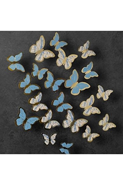 parti sürprizi Ornament Decor Tort Fluture Folie Aur Albastru 42 Bucăți