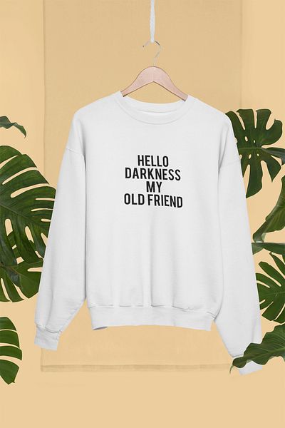 qoeuyl boutique Hello Darkness My Old Friend τυπωμένο διασκεδαστικό δώρο Unisex 100% βαμβακερό φούτερ με λαιμόκοψη