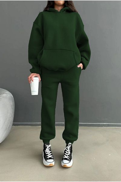 ruNadeS Women's Fleece Oversize Sweatpants Set with Elastic Legs and Kangaroo Pockets - Sports