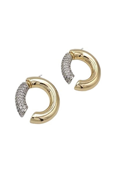 DEMOKAN Kadın Küpe Luxury Seri Altın Boru Plaka Full Zirkon Klips Kararmaz Halka Küpe