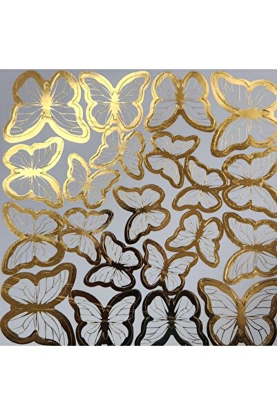 parti sürprizi Ornament Decor Tort Fluture Folie Aur Alb 42 Bucăți