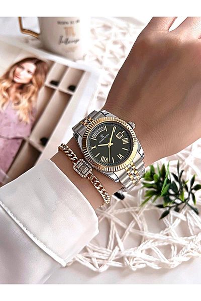 Daniel Klein 30 Mt Water Resistant Steel Band Women's Wrist Watch and Bracelet - Calendar Dial Bfg.10038.G4
