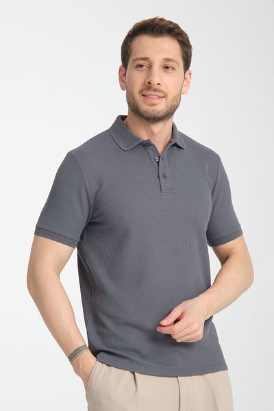 Frappoli Ανδρικό μπλουζάκι Walfer Anthracite 100% βαμβακερό ύφασμα βάφλα που δεν συρρικνώνεται Slim Fit που δεν μπορεί να κουλουριάσει με γιακά πόλο