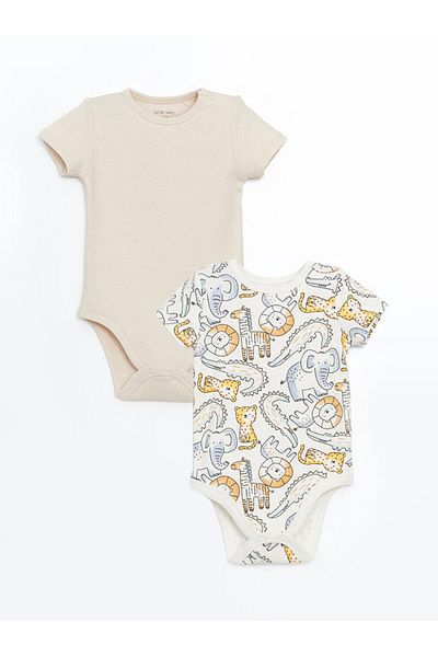 LC Waikiki LCW baby Crew Neck Printed Baby Boy Snap Body 2-Piece