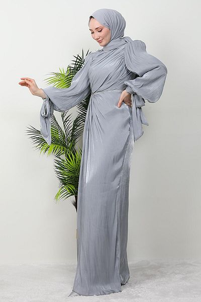 GİZ AGİYİM Γκρι βραδινό φόρεμα Hijab Idil