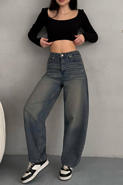 alanora Blugi largi, confortabili, cu picioare largi, cu efect de decolorare