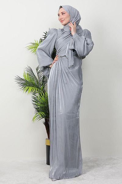 GİZ AGİYİM Γκρι βραδινό φόρεμα Hijab Idil