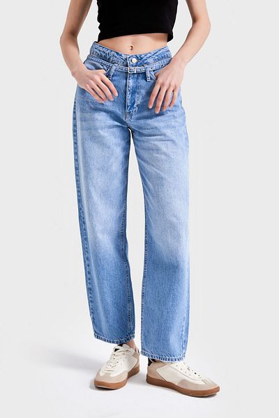 its basic Denim de damă cu centură Blue Tailored Fit - 100% Koton