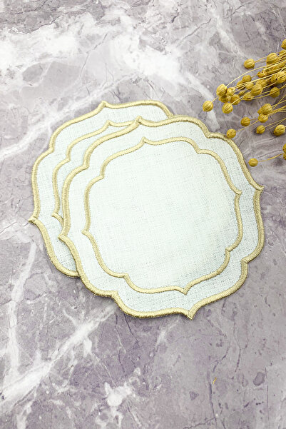 WEARE2 Șervețele de cocktail, culoare bej crem, cu broderie dublă, pachet de 2