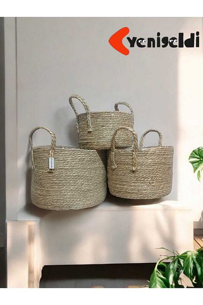 Yenigeldi 3 декоративни кръгли плетени кошници от ракита yen2400153