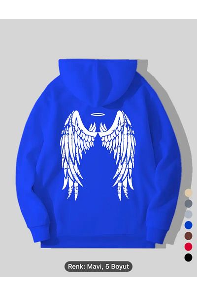 NEW TRENDY COLLECTİON Angel Wing Back Printed Kangaroo Black Hooded Sweatshirt