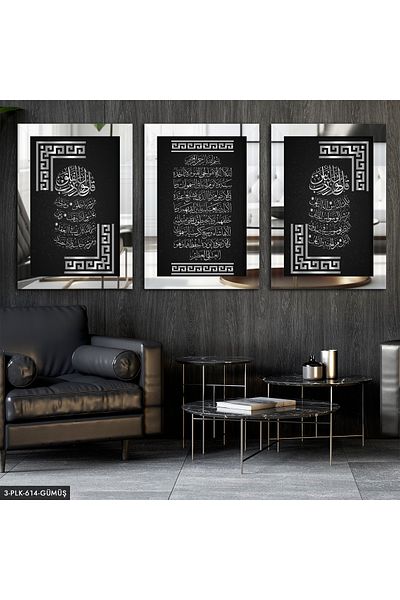 Evinemoda Felak Nas Ayetel Kursi Silver 3 piese de pictură cu oglindă din plexiglas