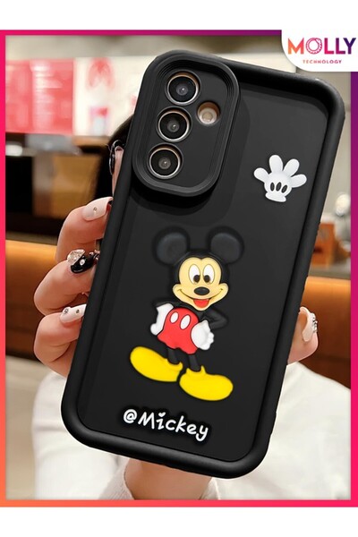 Molly Samsung Galaxy S23 Fe İçin Siyah Kenarları Kalın 3d Kabartmalı Mickey S...