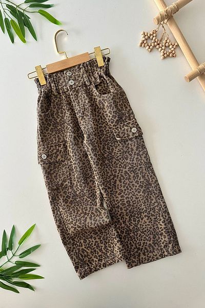Minigimin Cicileri Cargo Pants with Leopard Detail My Mini's Flowers - Brown