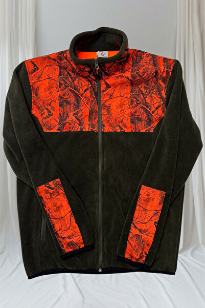 WİDİ Μπουφάν από φλις χακί με μοτίβο κυνηγετικής ζούγκλας με στάμπα γιακά Softshell πορτοκαλί καμουφλάζ