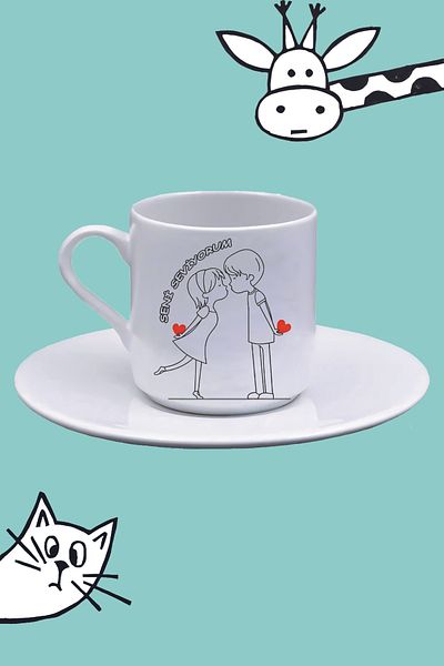 Olympus plus I Love Your Lover's Day Lovered Double Printed Turkish Coffee Cup