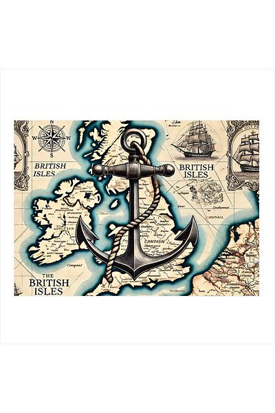 karizmart Anchor and Map Model Wooden Table
