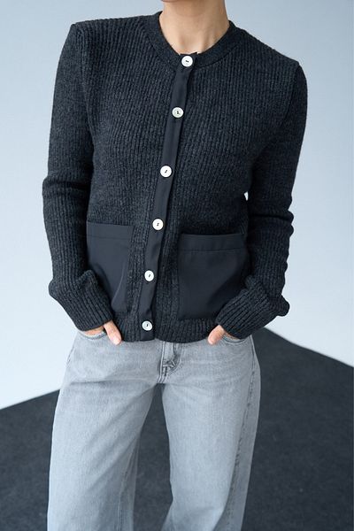 LOOSH Women's Anthracite Crew Neck Cardigan with Pockets