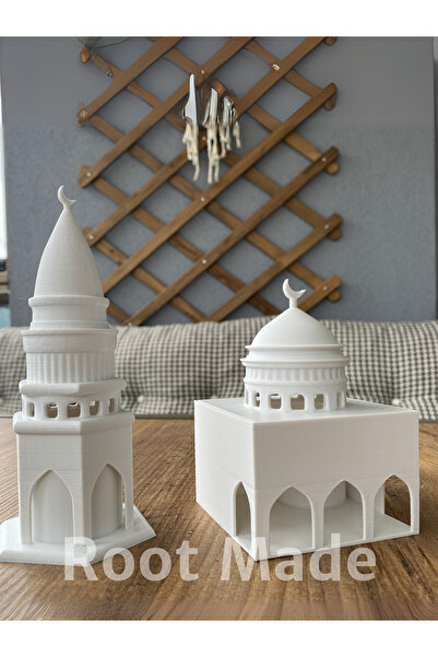 huni Mescit ve Minare Şeklinde Tealight Mum Aydınlatmalı İslami Dekoratif Obje