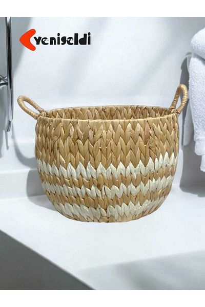 Yenigeldi 23 см * 36 см * основа 24 см бяла раирана кошница от ракита на естествени райета - нова 240014k