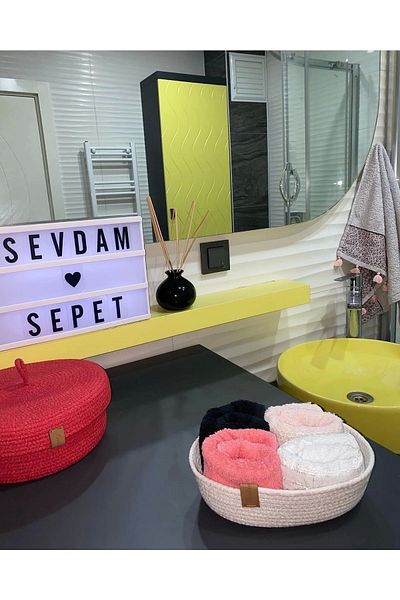 Sevdam Sepet Μικρό Μέγεθος Λευκό Μίνι Καλάθι Πετσέτας - Διακοσμητικό, Βαμβακερό και Ψάθινο