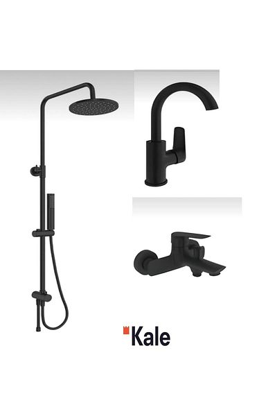 KALE Tandem Bathroom+Rotary Sink Battery and Rain Mare Matte Black Shower Batter