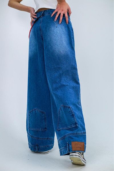 Touz Moda Pantaloni largi, spălați, cu detaliu răsturnat