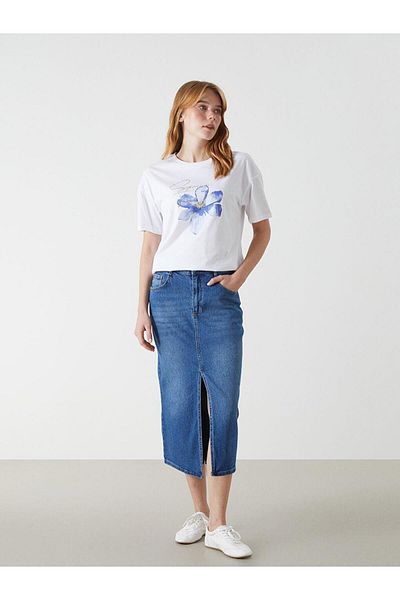 LC Waikiki Γυναικείο μπλουζάκι με στάμπα LCW Vision Crew Neck