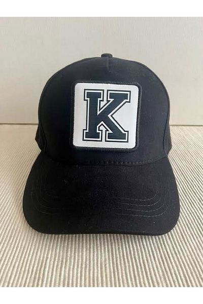 CosmoOutlet 100% Cotton Men's Black Hat with Letter K Adjustable Changeable Sticker on the Back