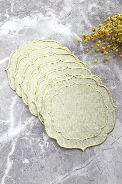 WEARE2 Șervețele de cocktail brodate, bej crem, bej, dublu înfășurat, 6 piese