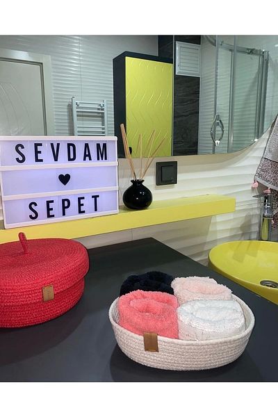 Sevdam Sepet Μικρό Μέγεθος Λευκό Μίνι Καλάθι Πετσέτας - Διακοσμητικό, Βαμβακερό και Ψάθινο