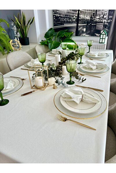 Decamor home Velvet Textured Carefree White Tablecloth (Napkin Not Included)