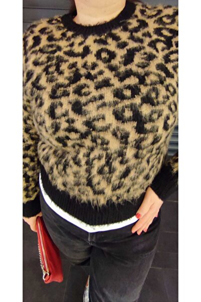 FEHUBLOOM Leopard Pattern Wool Blend Sweater