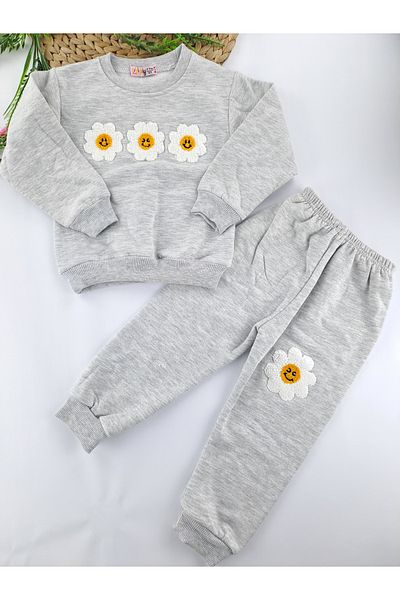 Butik Σετ φόρμας για κορίτσια με 2 κλωστές, φλις εσωτερικά, μαργαρίτα και κέντημα γάτας