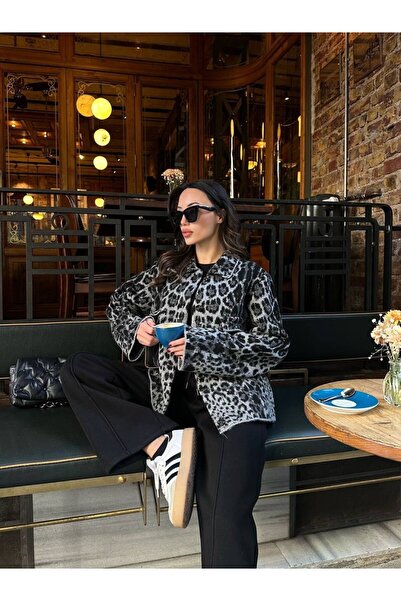 hot fashions Kadın Leopar Desenli Hırka
