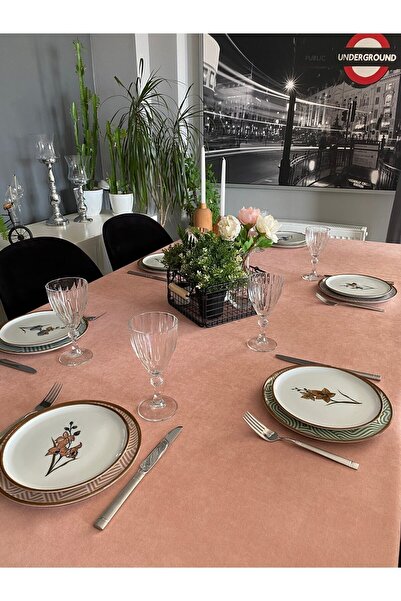 Decamor home مفرش طاولة مخملي ذو ملمس ناعم وردي اللون