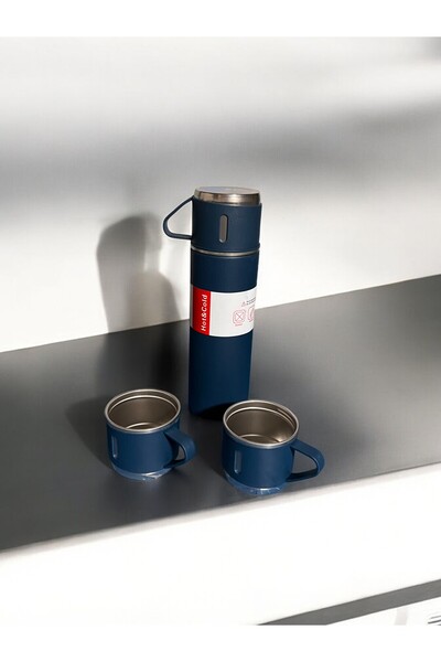 GUNES ZUCCACIYE 500 ml Stainless Steel Vacuum Thermos - Hot-Cold Set with 3 Cups