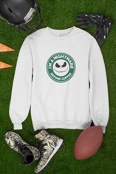 qoeuyl boutique Unisex 100% βαμβάκι - Φούτερ με λαιμόκοψη με στάμπα "I'm A Nightmare Before Cofee"