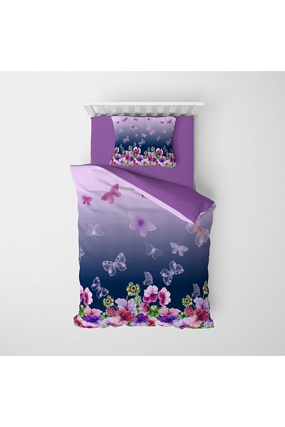 MonoHome Purple Butterfly Patterned Single Duvet Cover Set - 100% Cotton Satin