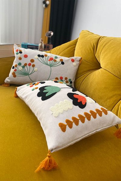 e-Bizz Store 2 Pcs Throw Pillow Cover with Punch Embroidery.