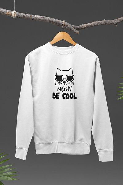 qoeuyl boutique Φούτερ Unisex Meow Be Cool Cool Cat με στάμπα 100% βαμβακερό με λαιμόκοψη - Δώρο